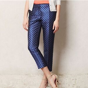 Leifsdottir Anthropologie Batik Jacquard Print Cropped Dress Pant, Size 4, Navy